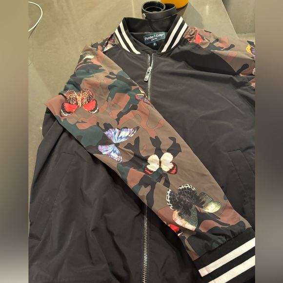 Raglan Zip Track Jacket - slim - Black Army Camo Butterfly size L - Picture 3 of 5